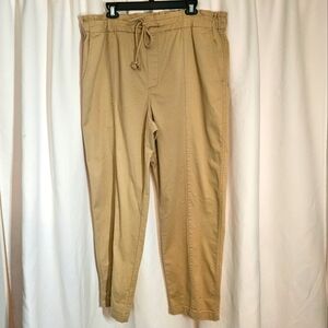 Loft Khaki XL Pants Pull On Paper Bag Waist Relaxed Fit‎ Women's Tan High Rise